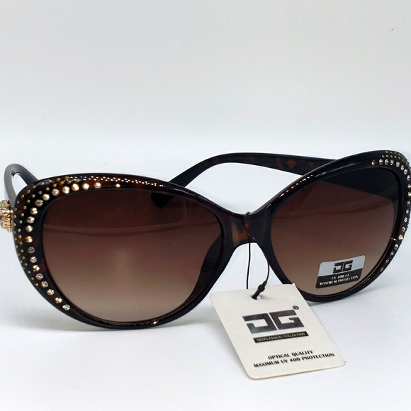 Tortoise Shell Rhinestone & Stud Sunglasses - Picture 6 of 11